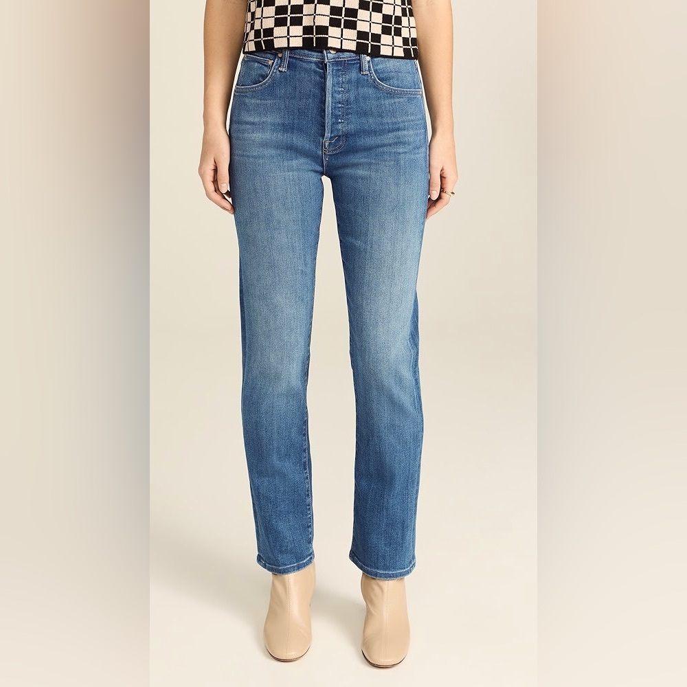 MOTHER High-Rise Straight Jeans in Blue Wash